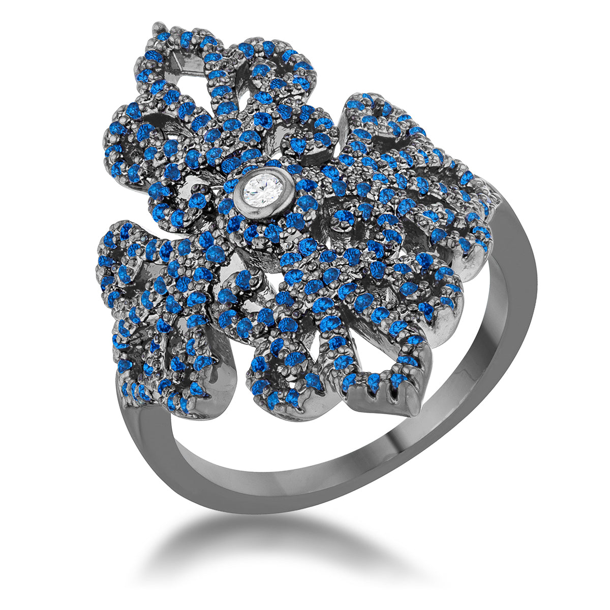 Victoria 1.23ct Sapphire CZ Hematite Filigree Cocktail Ring - J GOODIN