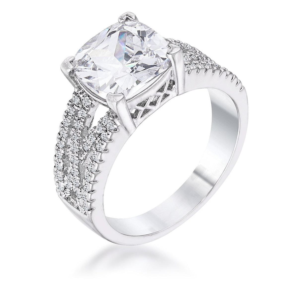 3Ct Elegant Silvertone Criss-Cross Clear CZ Engagement Ring - J GOODIN