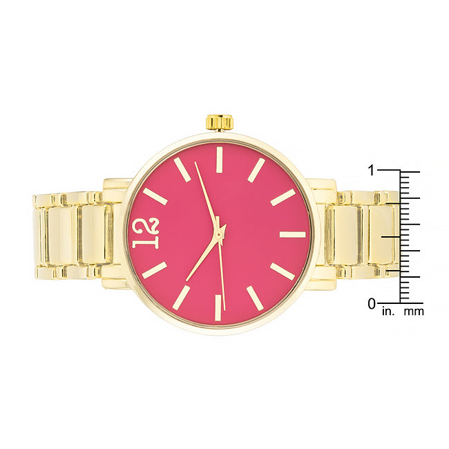 Gold watch with online pink face